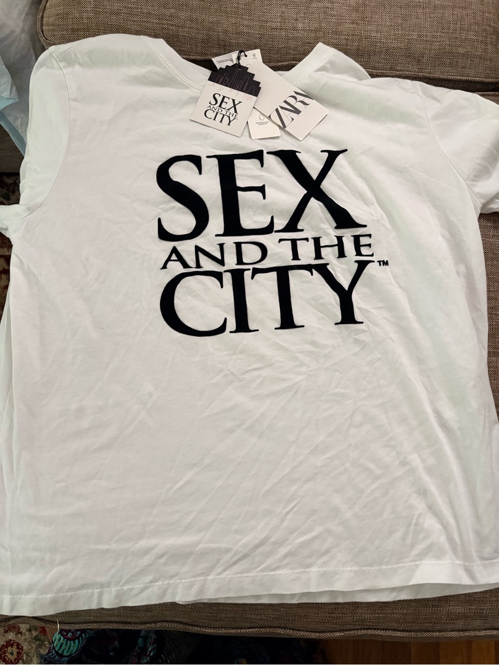 Zara White Tee with Black "Sex and the City" Logo